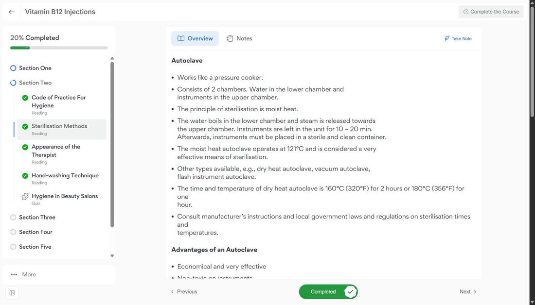 The modern student learning view showing a lesson with the course outline sidebar and progress bar